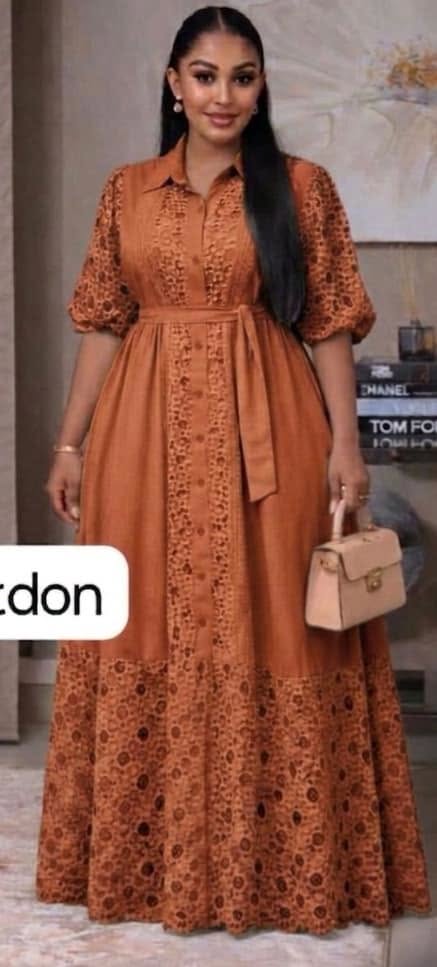 Robe longue dentelle orange