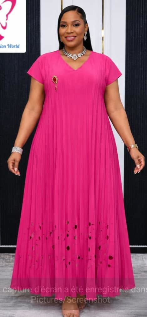 Robe longue plissée fuchsia