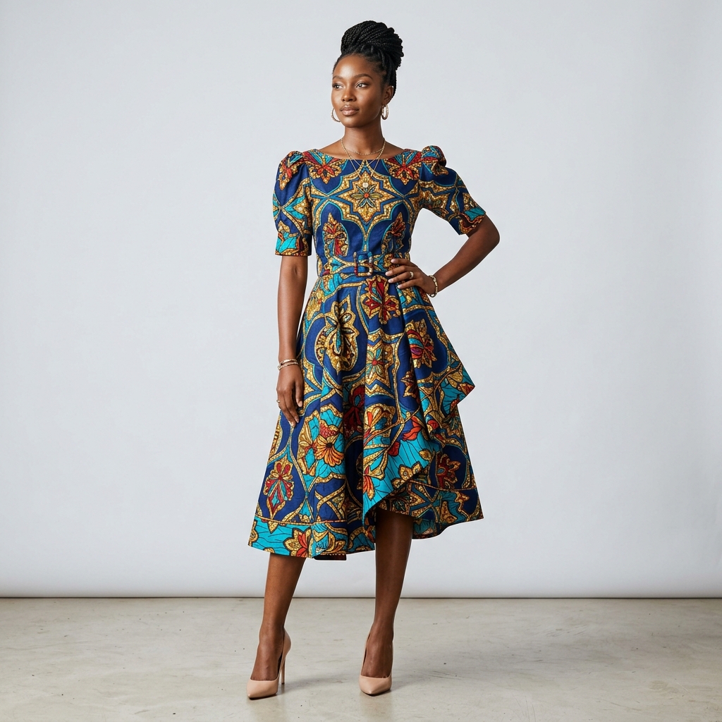 Robe en pagne Wax à manches bouffantes